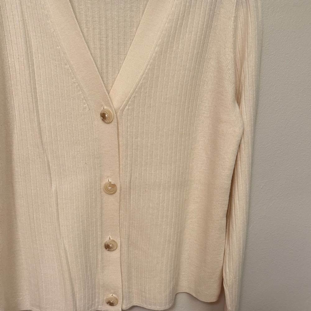 Tahari Women's Cream Merino Wool Cardigan Sweater - Picture 4 of 5